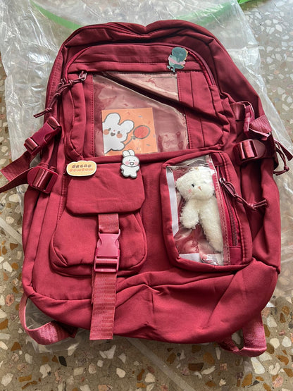 Cute Women Backpack Multi Pocket Canvas School Bag White Student Bag For Teenage Girls